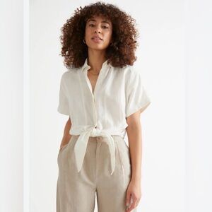 & Other Stories White Linen Button Shirt Tie-Front Resort Top Sz 6